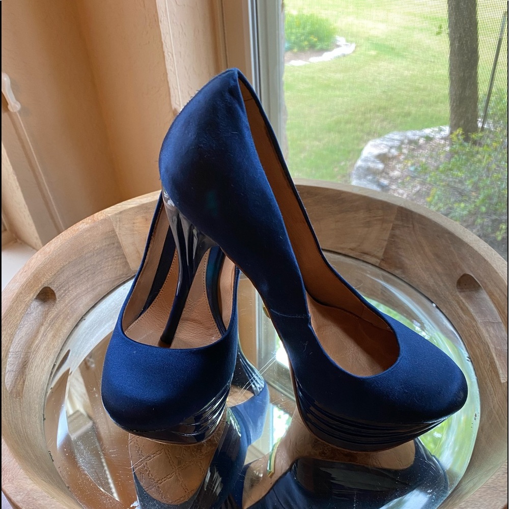 L.A.M.B Z-Project Blue Satin Platform Pumps